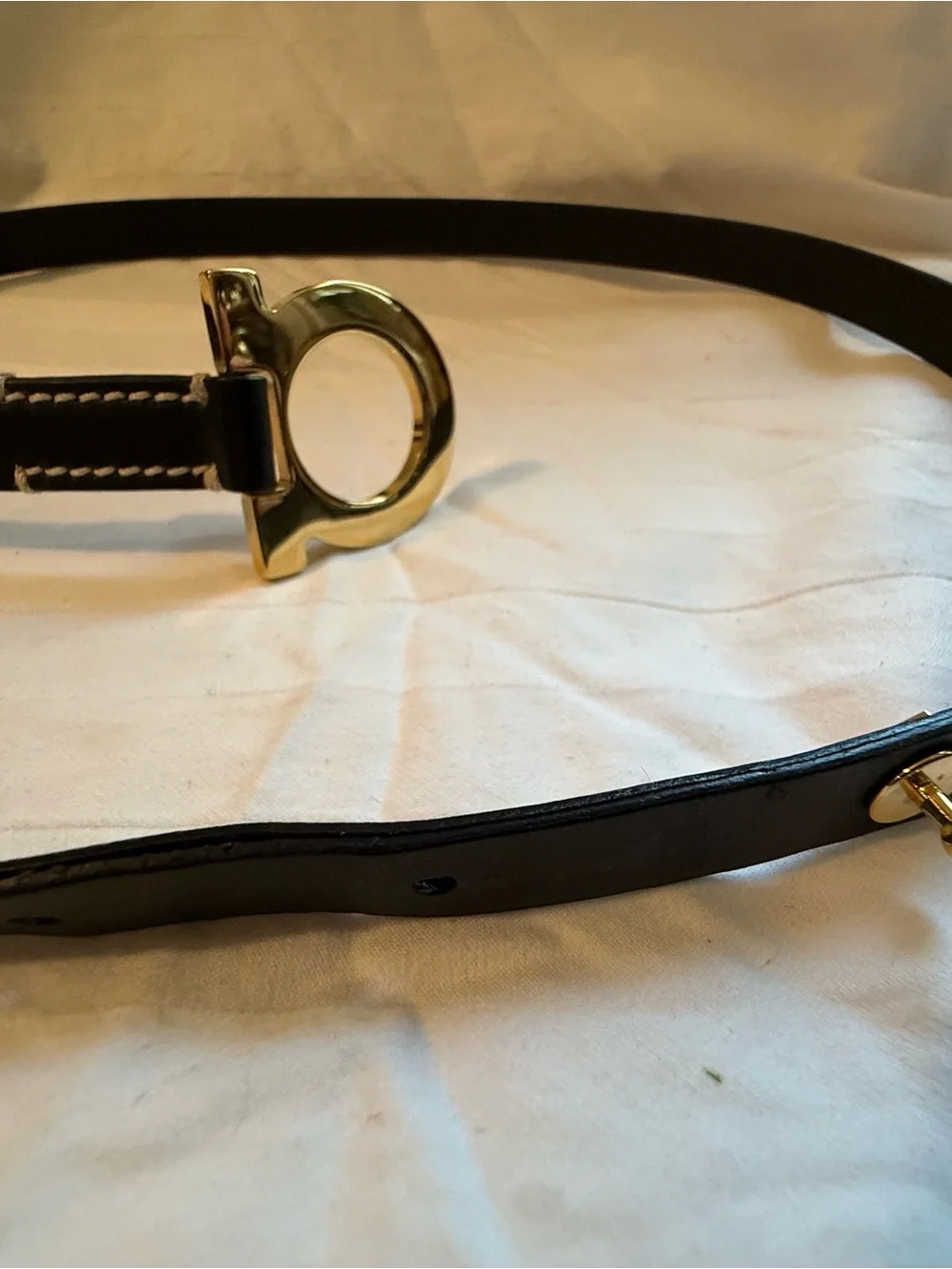 Salvatore Ferragamo Black Leather Belt with Gold Gancini Buckle